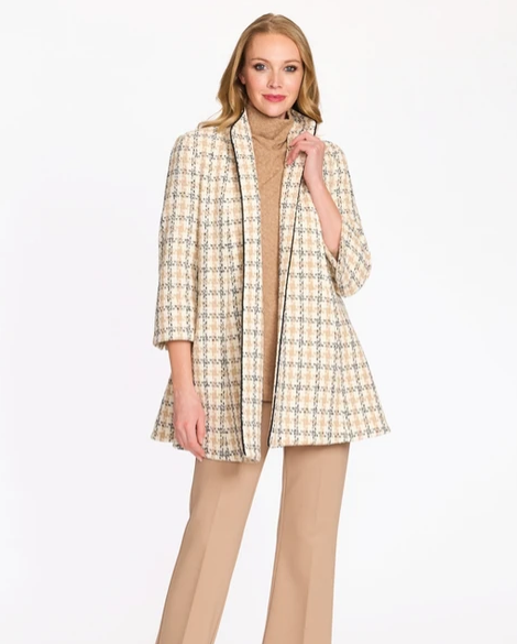 Estelle and Finn Swing Coat in Ivory Plaid 8603 Native Sun